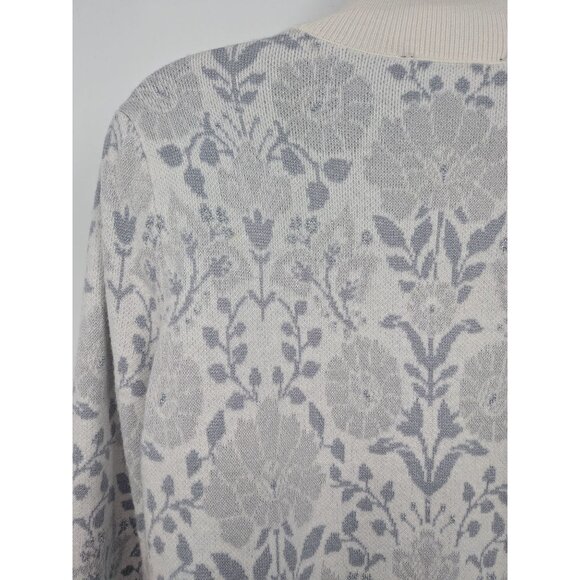 Ann Taylor Mock Neck Jacquard Floral Knit Sweater Size M Pullover Cottage Cozy - Picture 5 of 11